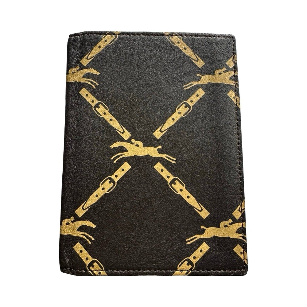 Longchamp Brown Leather ID Card Holder – Gold Horse Pattern